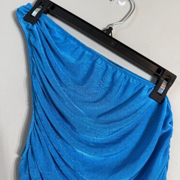 Lioness The Goddess One Shoulder Ruched Mini Dress Womens XS Blue Cocktail Party - Picture 7 of 14